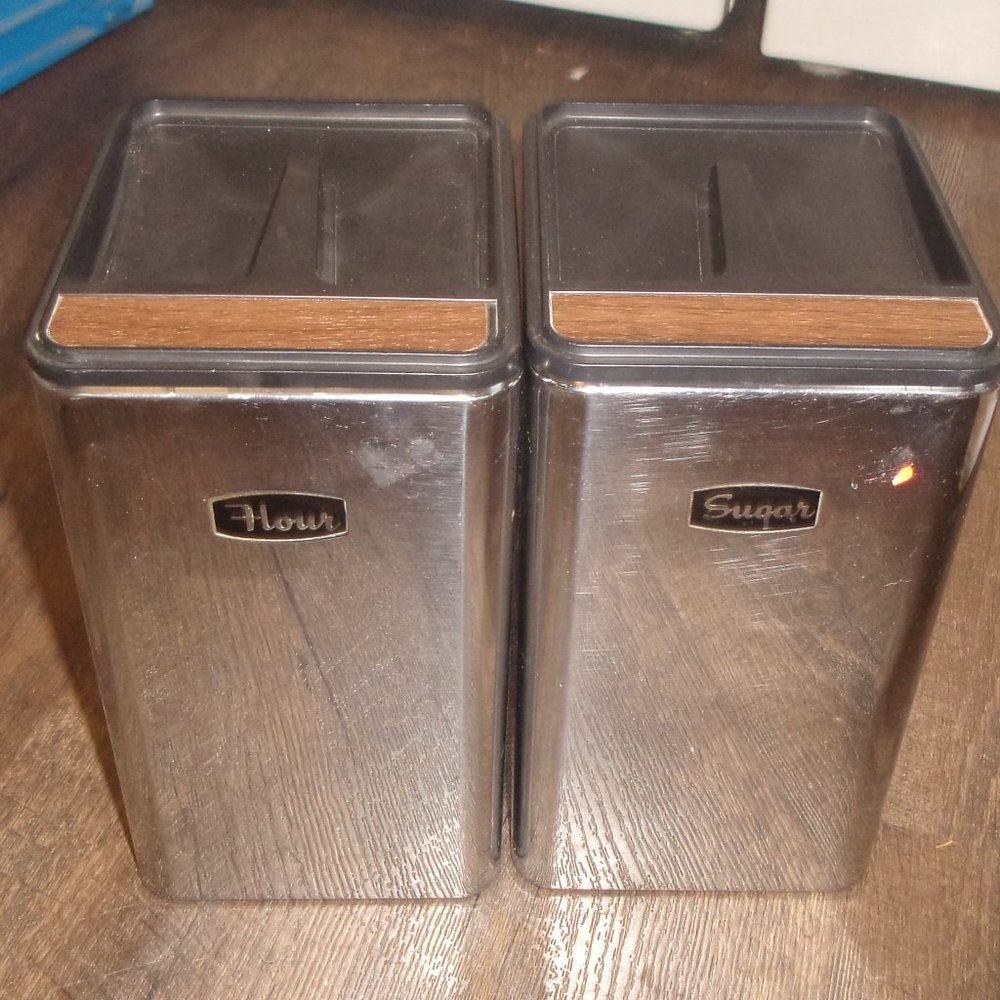 2 Masterware chrome canisters flour sugar